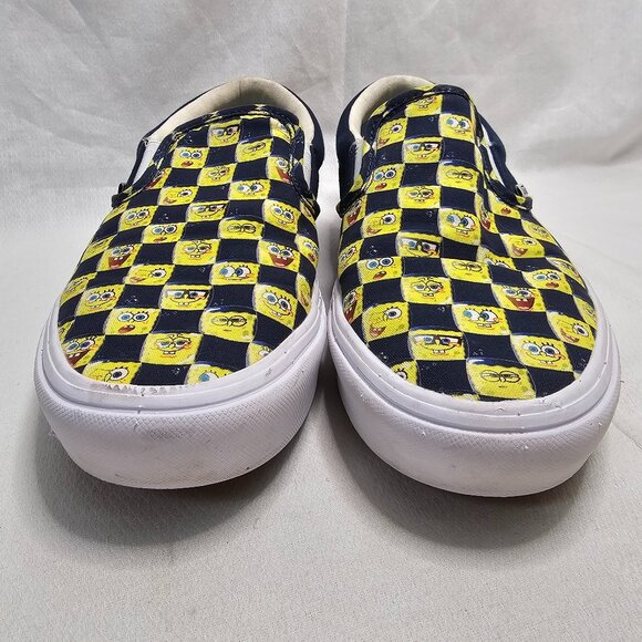 Vans X SpongeBob Checkerboard Yellow Blue Low Top Slip On Shoes Men 9 Women 10.5 - Picture 4 of 13